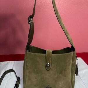 Coach Hadley Olive Green Suede Shoulder Bag
